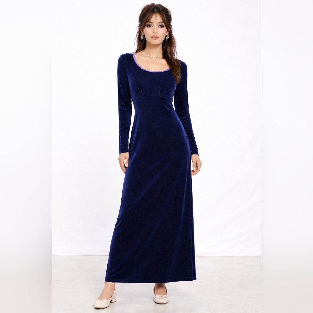 Vintage Y2K My Michelle Blue Velour Empire Waist Whimsigoth Maxi Dress, Medium